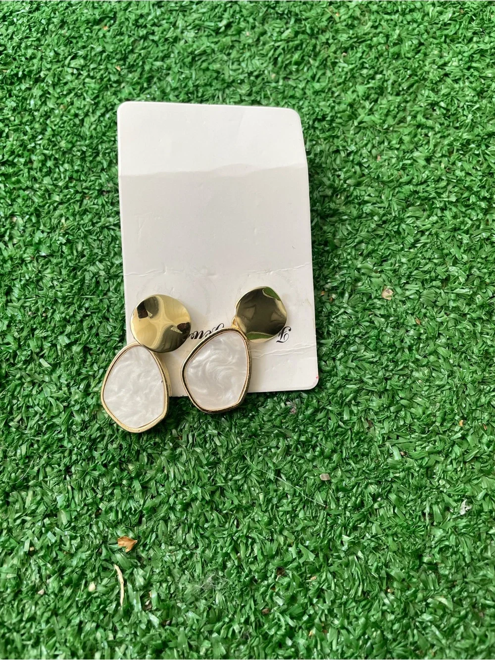 Fashion Jewelry Gold Tone Earrings with White Teardrop Accents